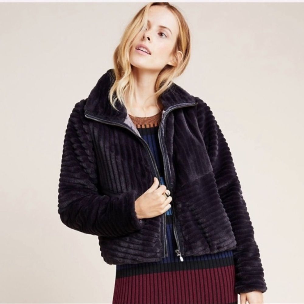 Anthropologie Faux Fir Gorgeous Blue Jacket